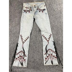 Michelle Julene Couture Reworked Levi's Beaded Fringe Western Y2K Jeans 28"